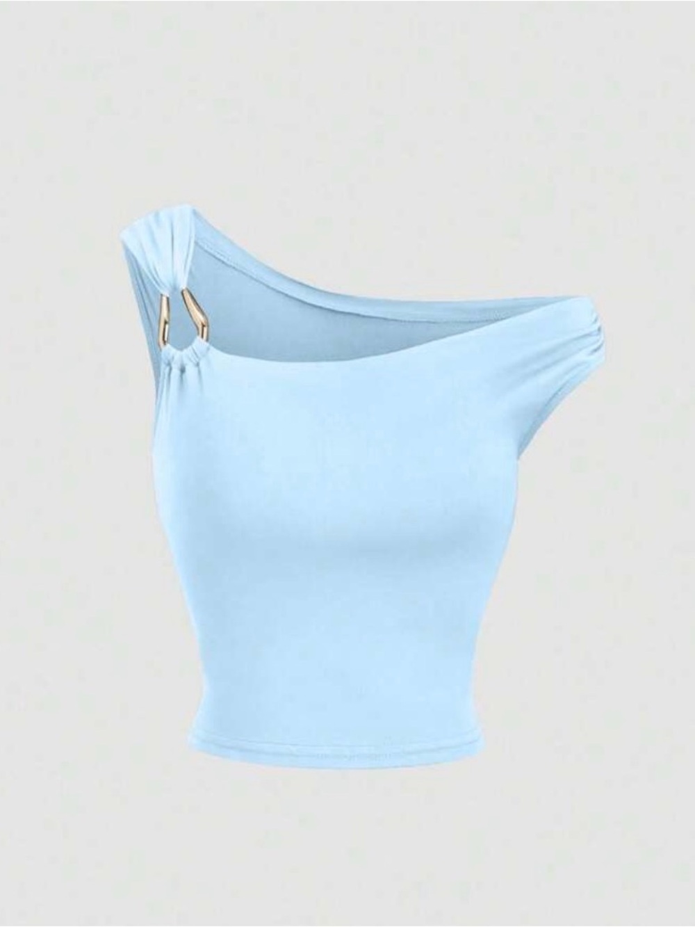 SHEIN Light Blue One-Shoulder Ring Detail Crop Top